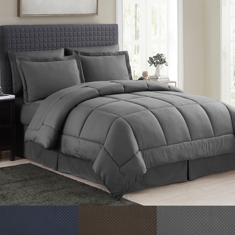 Sweet Home Collection Checkered Embossed 8-Piece Bed in a Bag Set