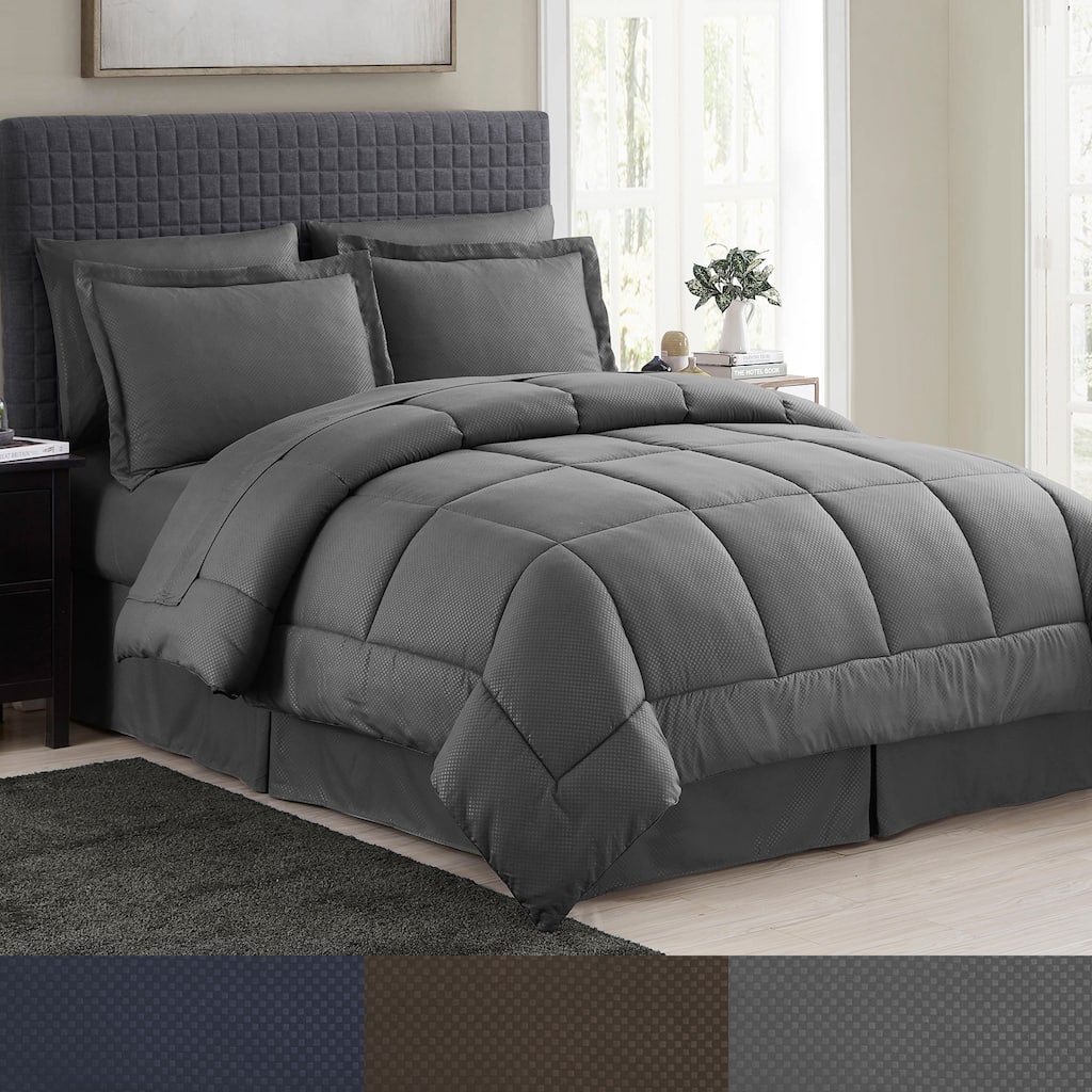 Sweet Home Collection Checkered Embossed 8-Piece Bed in a Bag Set
