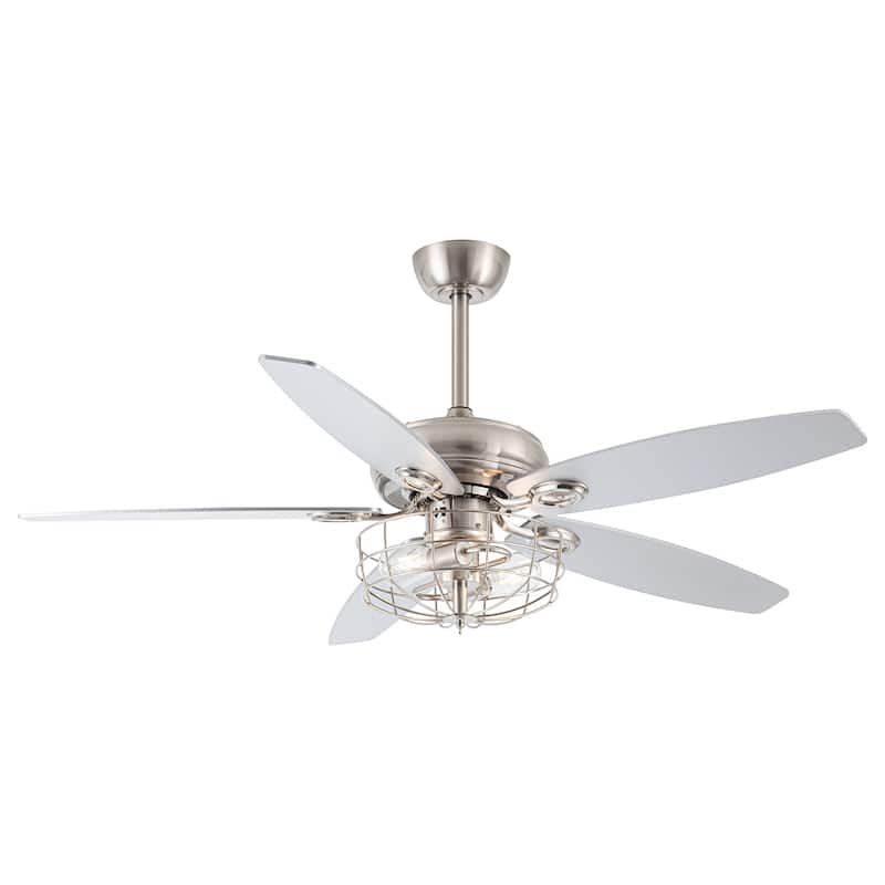 52" Polished Nickel Wood 5-Blade Modern Ceiling Fan with Remote