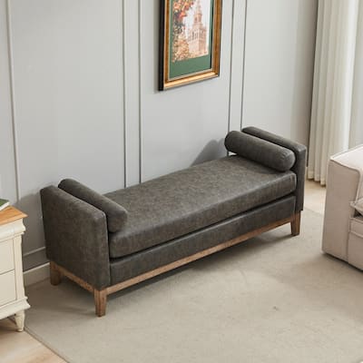 ​66" Upholstered Storage Bench - PU with Bolster Pillows