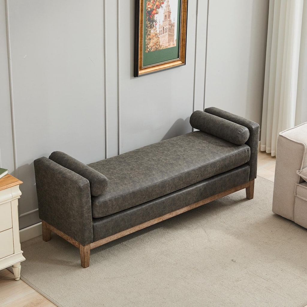 ​66" Upholstered Storage Bench - PU with Bolster Pillows