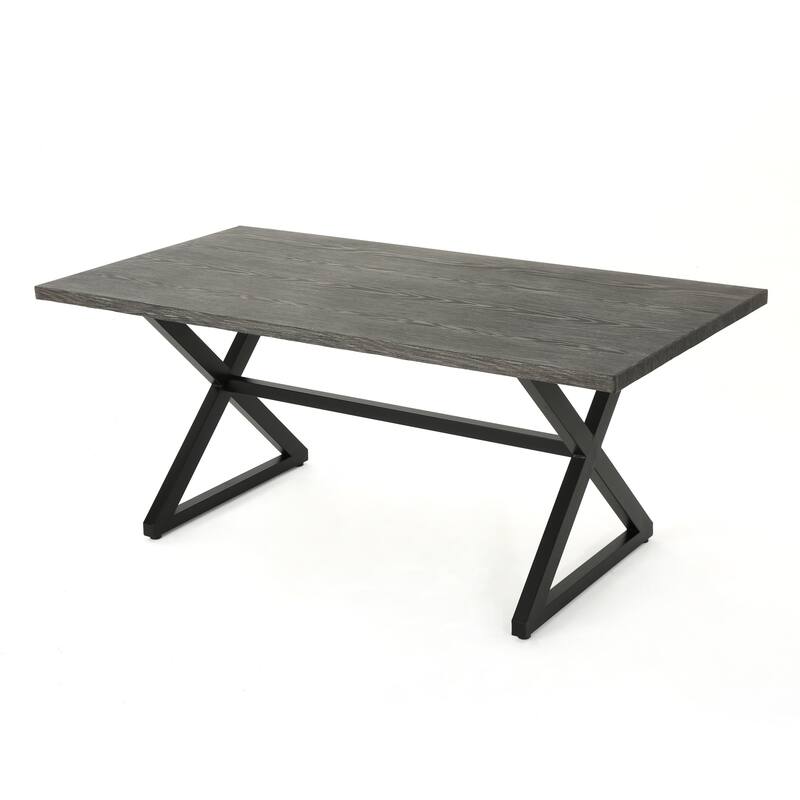 Roomfitters Rolando Outdoor Aluminum Dining Table with Steel X-Brace Frame, Industrial Modern