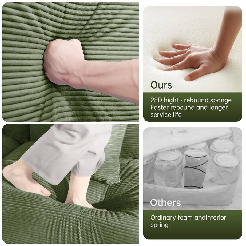 Rossetta 3-Seater Modern 130" Premium Corduroy Modular Deep Seating Sectional Couch, Easy Assembly