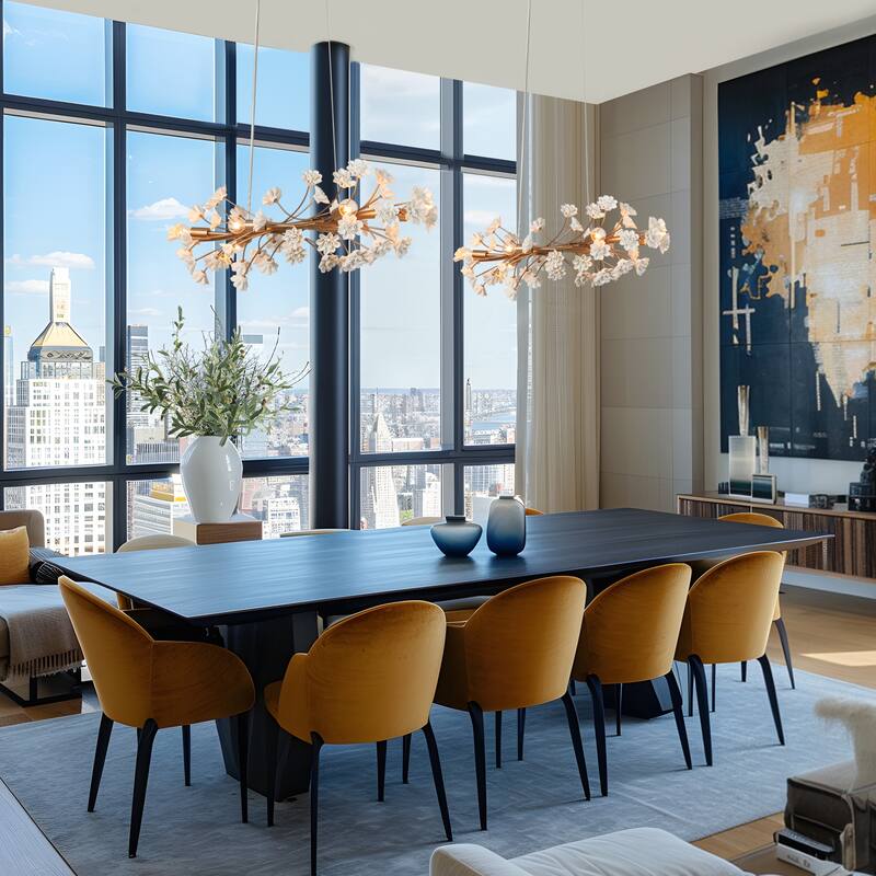Veitchii Modern Ceramic Branch Glam Chandelier Gold 6-Light Kitchen Island Linear Pendant Lights - L 32.2"* W 10.2"* H 10.2"