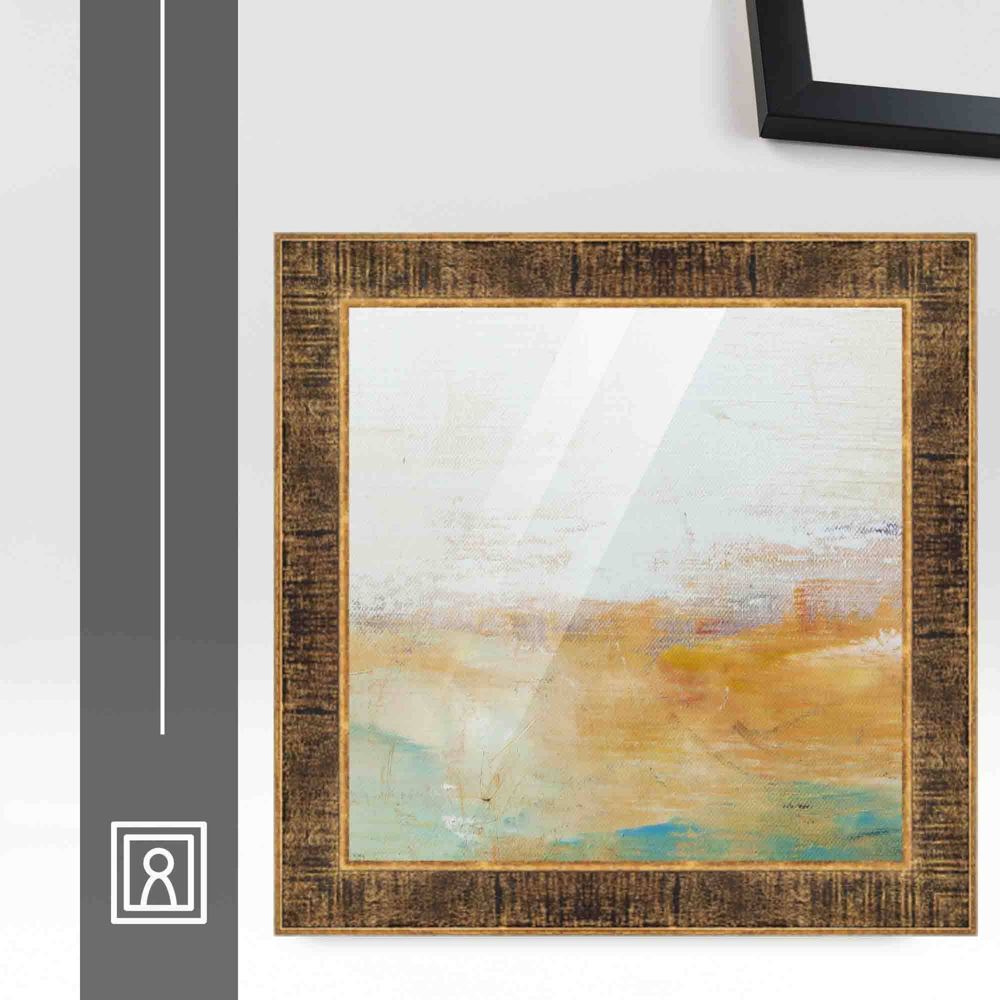 CustomPictureFrames.com 12x12 Frame Black Real Wood Picture Frame Width 1.5 Inches | Interior Frame Depth 0.5 Inches | Sonoma Gold Distressed Photo