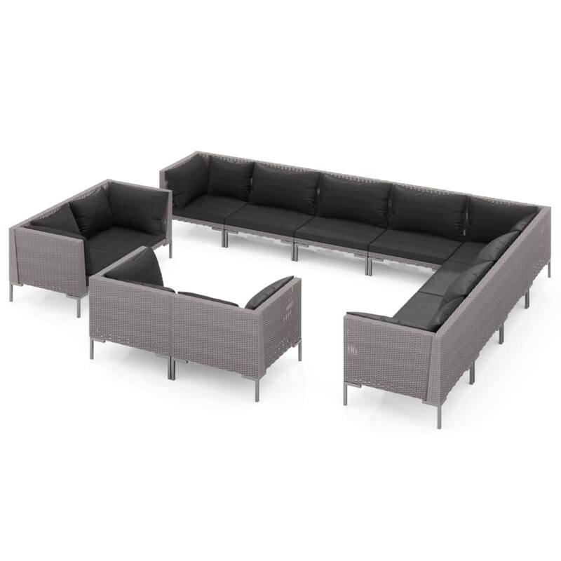 vidaXL Patio Lounge Set Outdoor Sectional Corner Sofa Poly Rattan Dark Grey - 27.6" x 27.6" x 24"