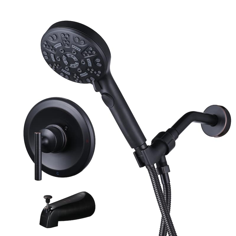 WOWOW Pressure Balance 2-Functions Shower Faucet Set with Tub Faucet Spout - Oil Rubbed Bronze