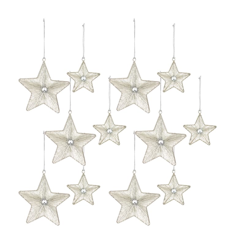 Beaded Star Ornament (Set of 12) - Silver