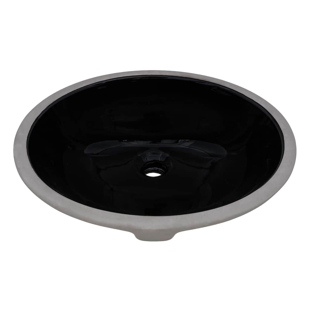 Ruvati 16 x 13 inch Undermount Bathroom Sink Black Oval Porcelain Ceramic with Overflow - RVB0618BK