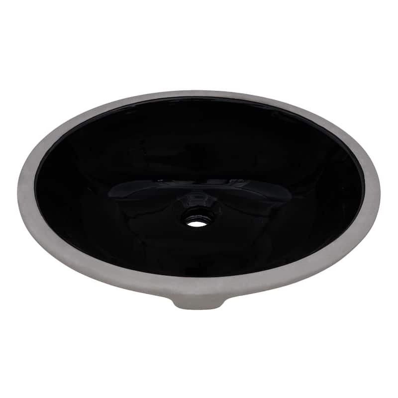 Ruvati 16 x 13 inch Undermount Bathroom Sink Black Oval Porcelain Ceramic with Overflow - RVB0618BK
