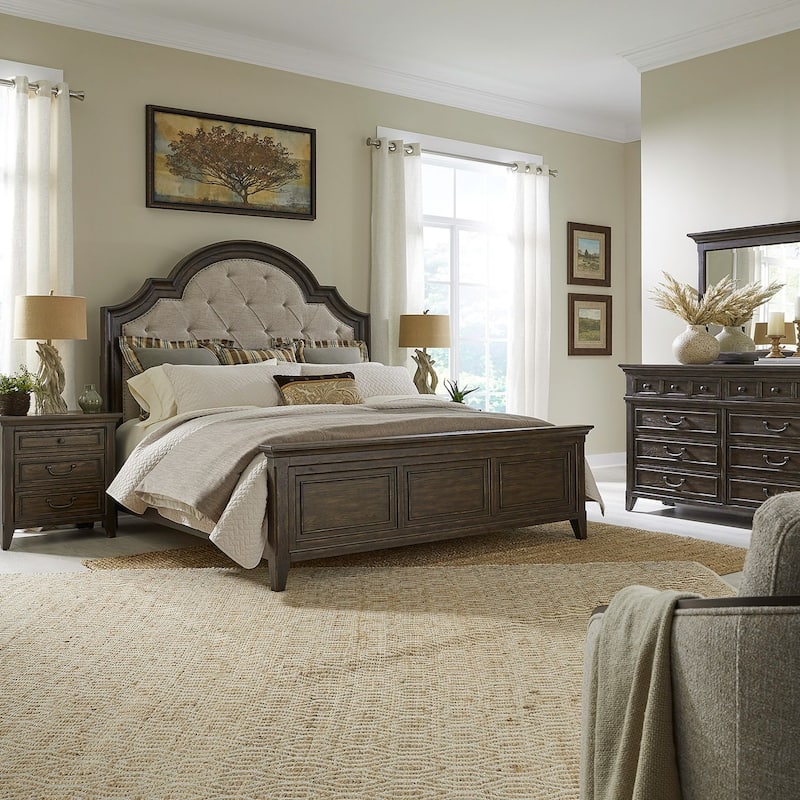 Liberty Furniture Paradise Valley California King Upholstered Bed, Dresser & Mirror, Chest, Night Stand - Bed, Dresser, Mirror, Nighstand