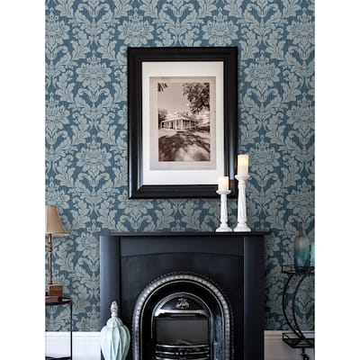 Damask Wells Blue Damask Wallpaper