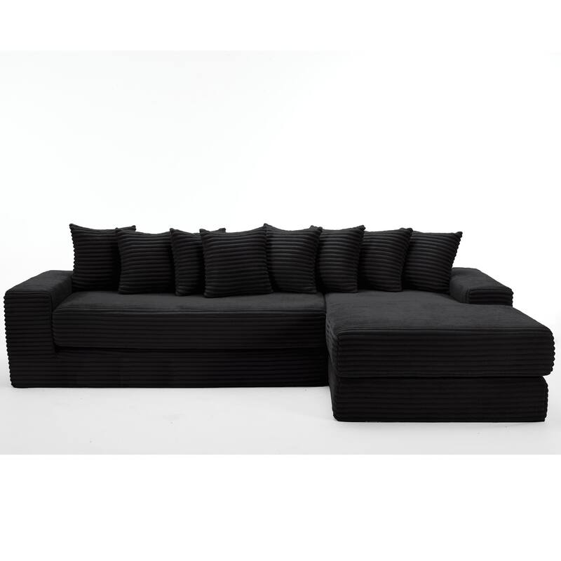 Corduroy L-shaped Chaise Sectional Sofa Convertible Sleeper Sofa Bed