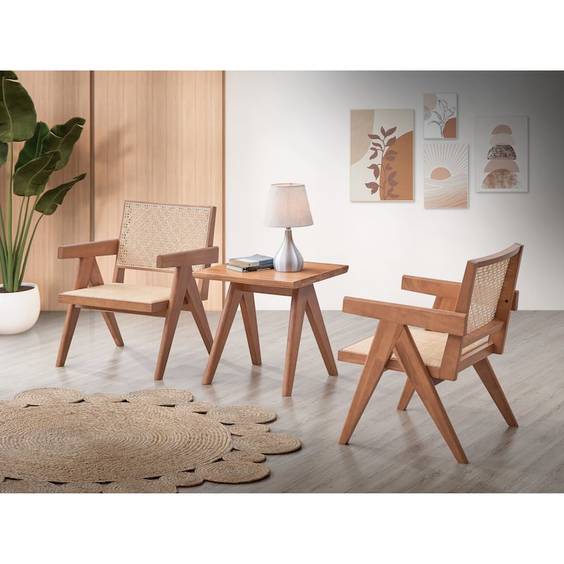 Modern 24" Wood Arm Chair with Wood Frame and Rattan Backrest for Living Room