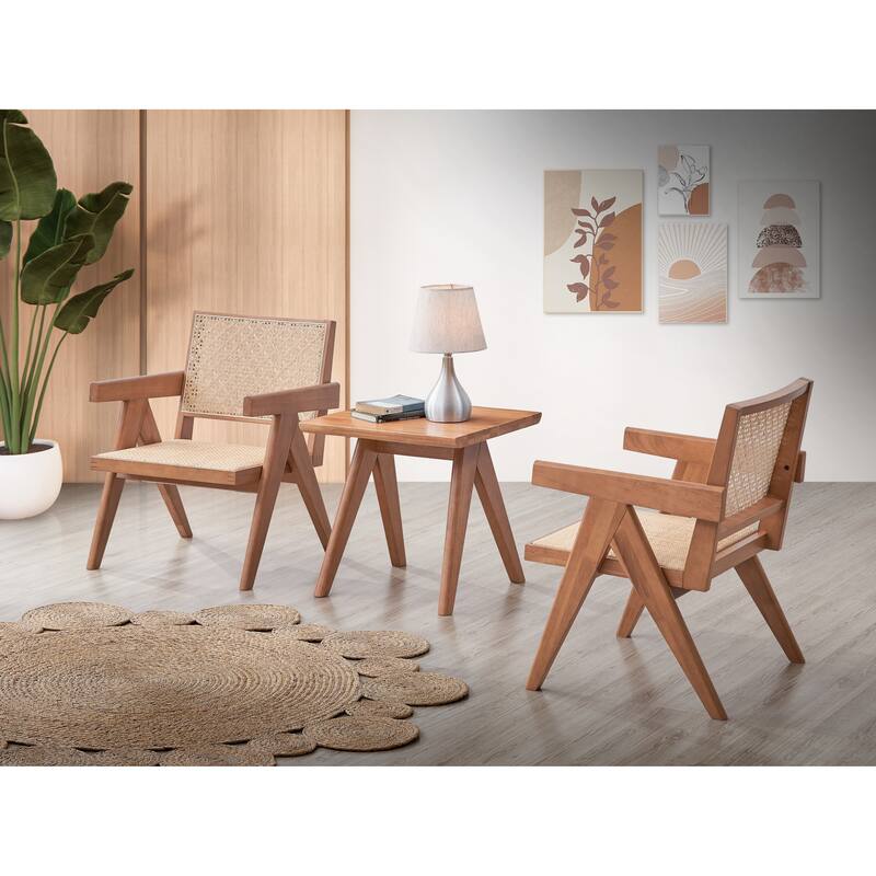Rattan 24" Wood Arm Chair with Rattan Back