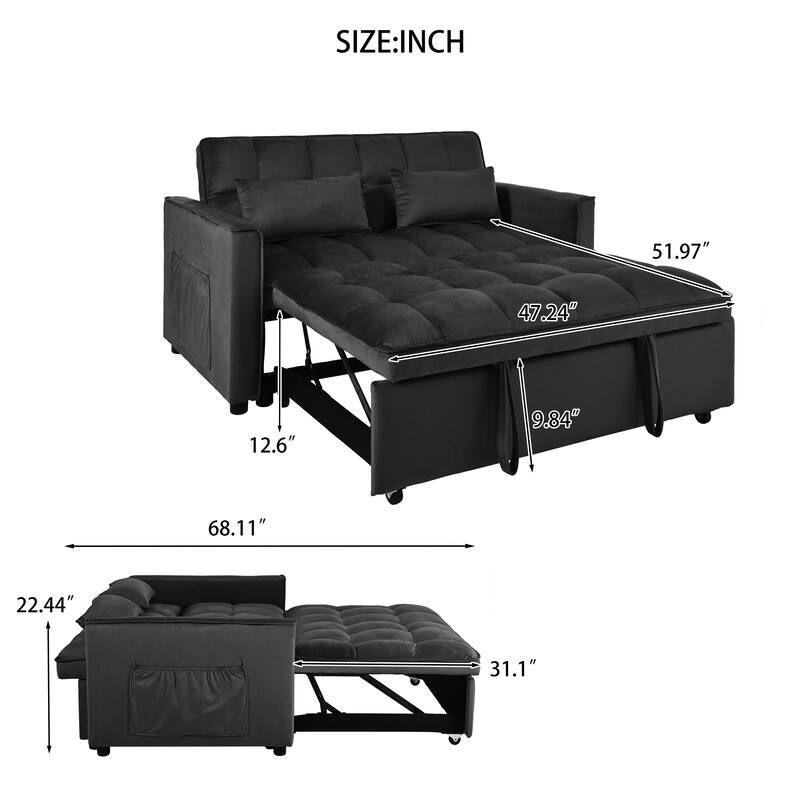 3-in-1 Pull Out Couch Bed with Reclining Backrest and Pillows