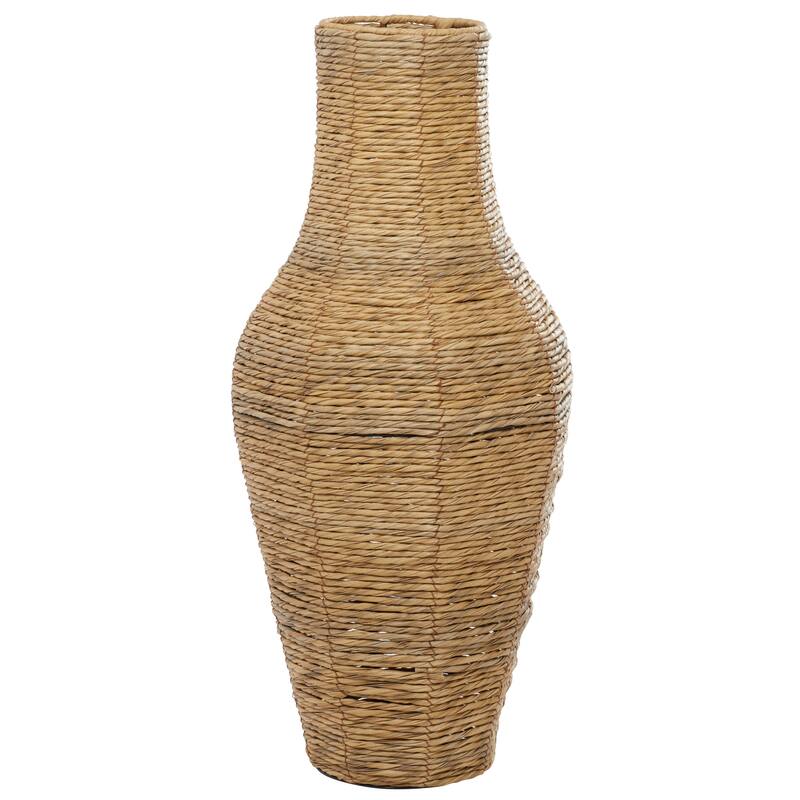 Natural Brown Open Weave Seagrass Bohemian Vase Collection