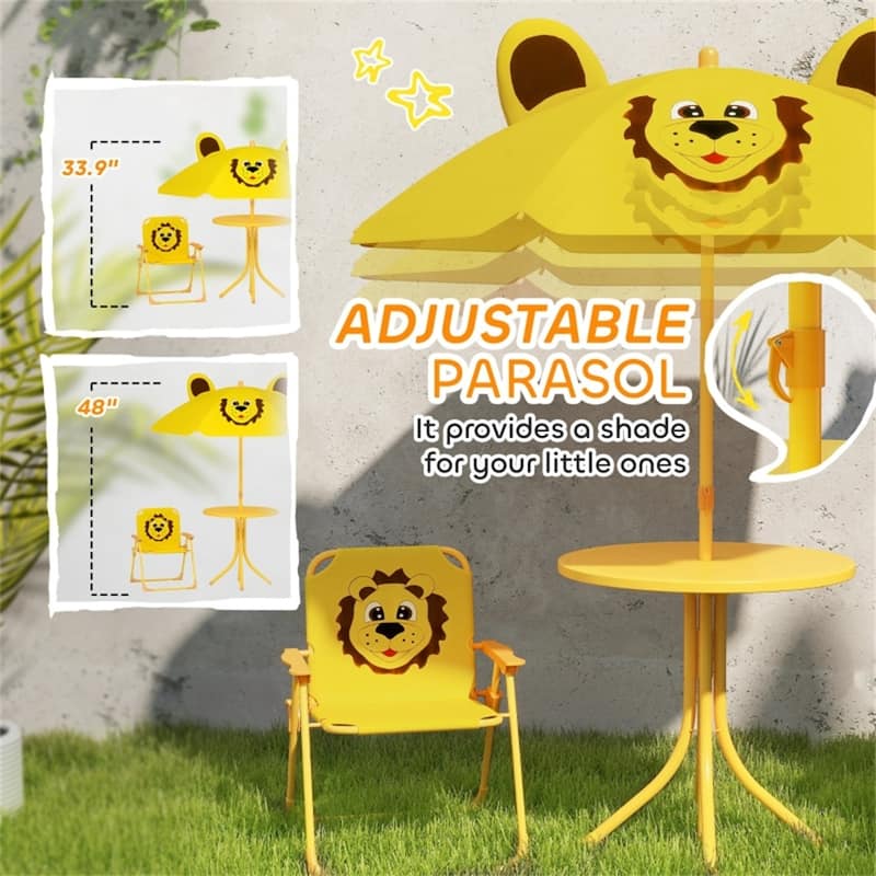 Kids Outdoor Table and Chair Set with Adjustable Umbrella and Steel Frame for Comfortable Seating