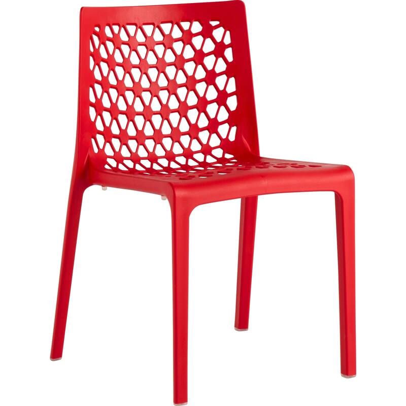 HomeRoots Set of Two Red Heavy Duty Plastic Outdoor Stacking Dining Chairs