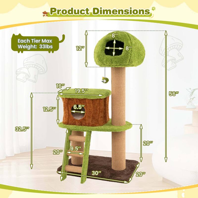 Costway 56" Tall Cat Tower with Mushroom-shaped Nest Condo Climbing - See Details