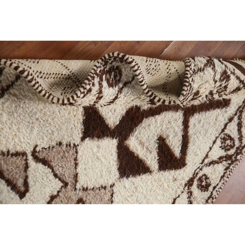 Natural Dye Beige Anatolian Runner Rug Handmade Oriental Wool Carpet - 3'4"x 11'7"