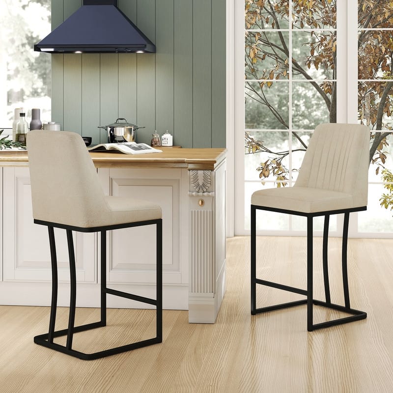 24.8 Inches Modern Cushion Counter Height Bar Stools with Metal Frame Set of 2 - Beige-2-Pieces
