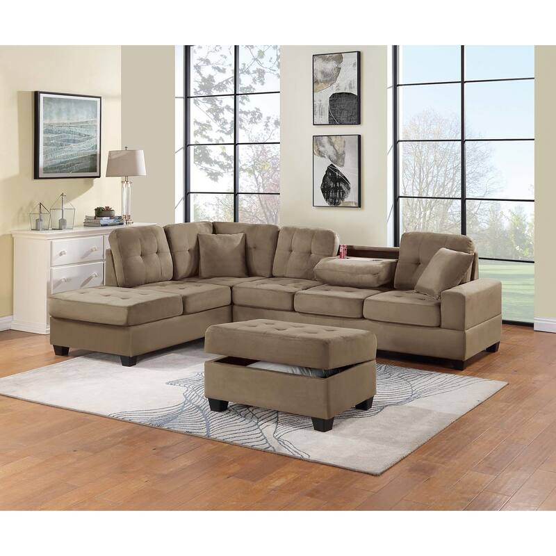 Poundex 3-Piece Sectional Set W/ Ottoman