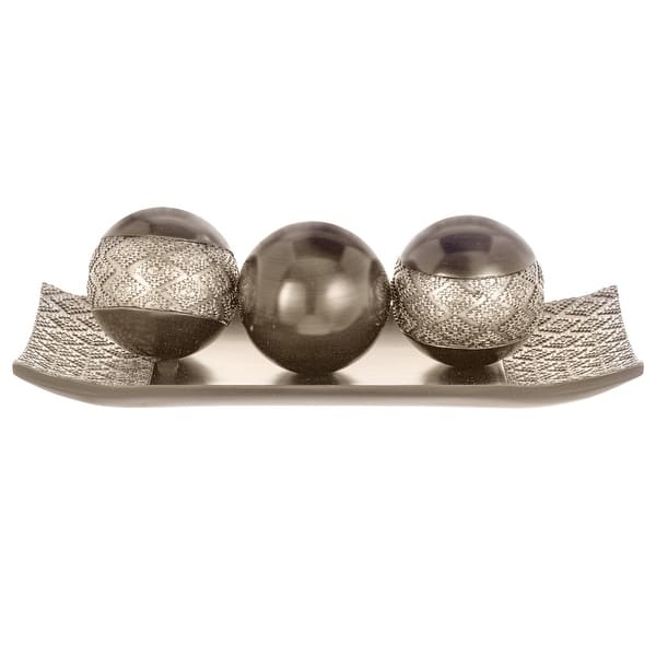 Creative Scents Dublin Brushed Silver Decorative Tray and Orbs/Balls