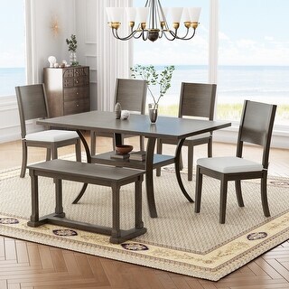 6-Piece Wood Dining Table Set with Storage Shelf - Bed Bath & Beyond ...