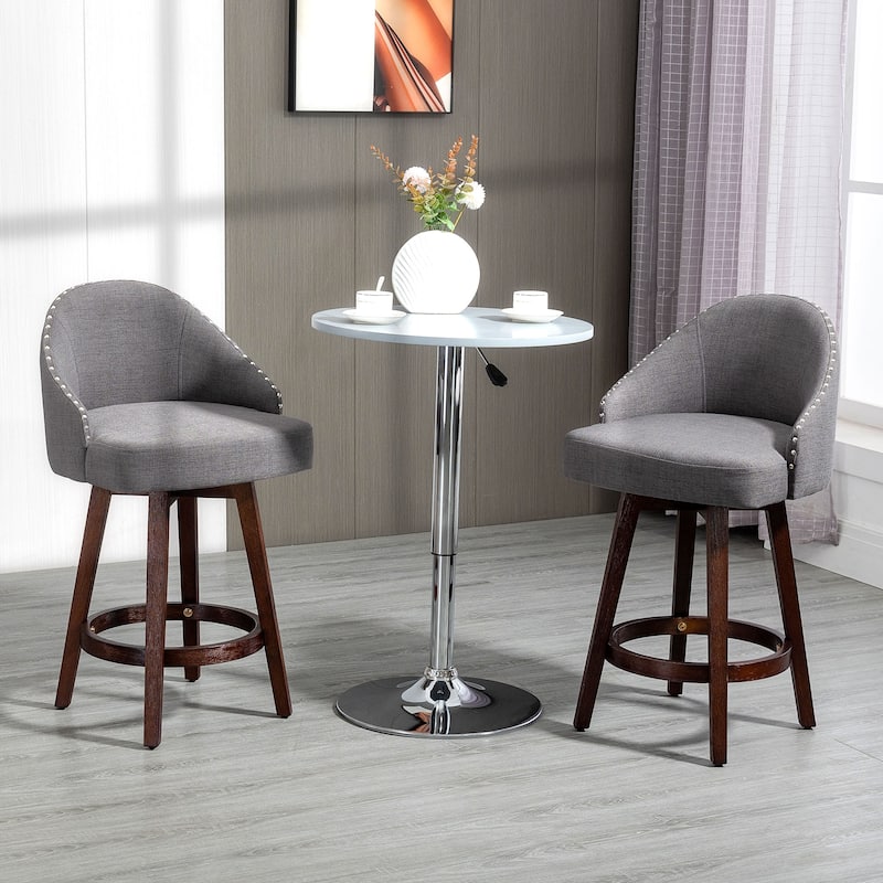 Counter Height Bar Stools Set of 2, Kitchen Chairs with Nailhead Trim, Rubber Wood Legs and Footrest