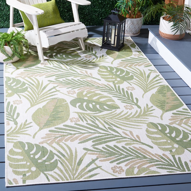 SAFAVIEH Courtyard Resel Indoor/ Outdoor Rug - Ivory/Green - 4' x 5'7"