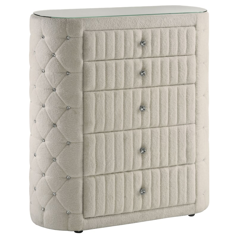 Sonya 5-drawer Upholstered Bedroom Chest of Drawers Ivory - Ivory