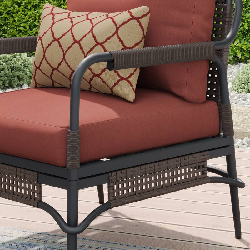 Corvus Stuart 3-piece Outdoor Wicker Chat Set with Sunbrella Cushion & Pillows