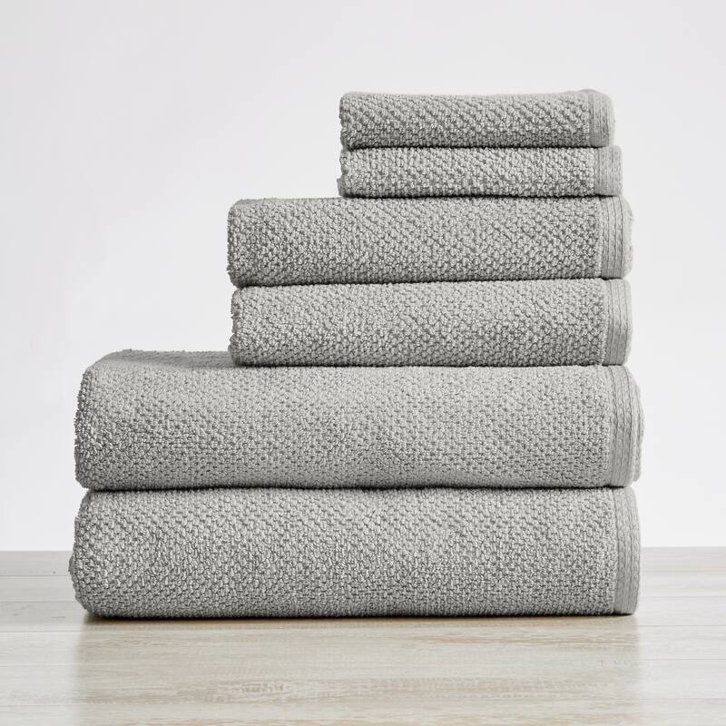 Luxurious Cotton Popcorn Textured Towel Set - 6 Piece Set - Light Grey