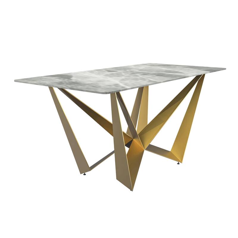 Nuvor Dining Table with Rectangular Top and Gold Steel Base - 55 Inch - Light Grey