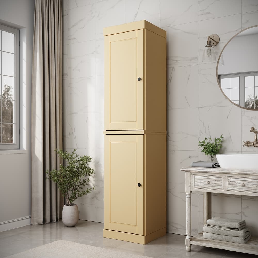 100% Solid Wood Tall Freestanding Bathroom Linen Cabinet with Doors, Adjustable Shelves, Modular Storage, 16.5" W x 71.5" H