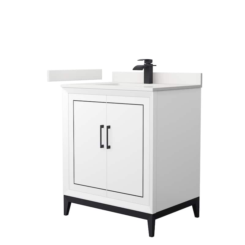 Marlena 30-inch Single Vanity, Quartz Top - White, Black Trim, White Quartz Top