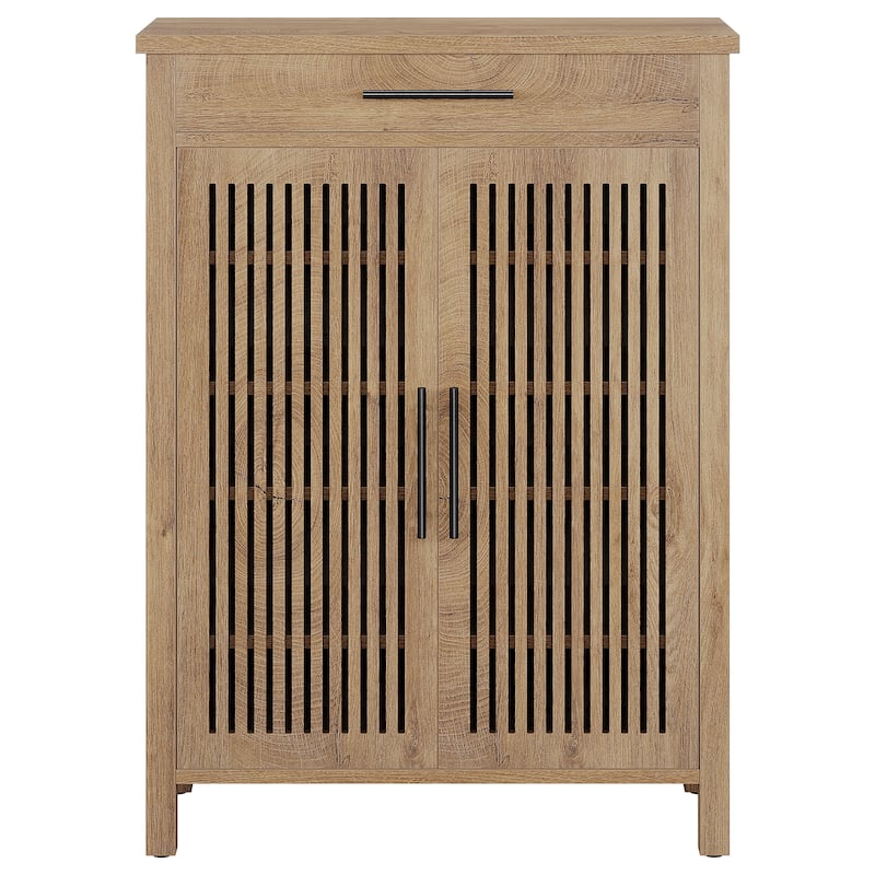 Shoe Storage Cabinet with Louvered Doors & Drawer, Wooden Shoe Rack for Closet, Entryway