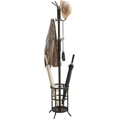 70.5” Tall Metal Entryway Coat Rack Hall Tree with 12 Hooks and Umbrella Stand for Home or Office - 11.2"D x 11.2"W x 70.5"H