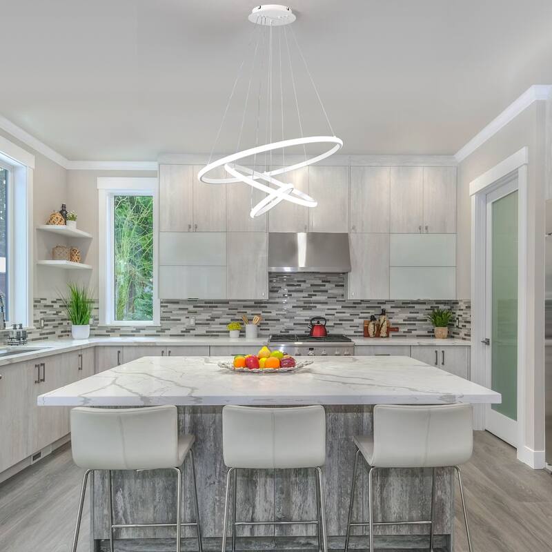 LED Tiered Linear Design Chandelier, Classic Semi Flush Mount Chandelier, Living Room Kitchen Island Dining Foyer Pendant Light - White
