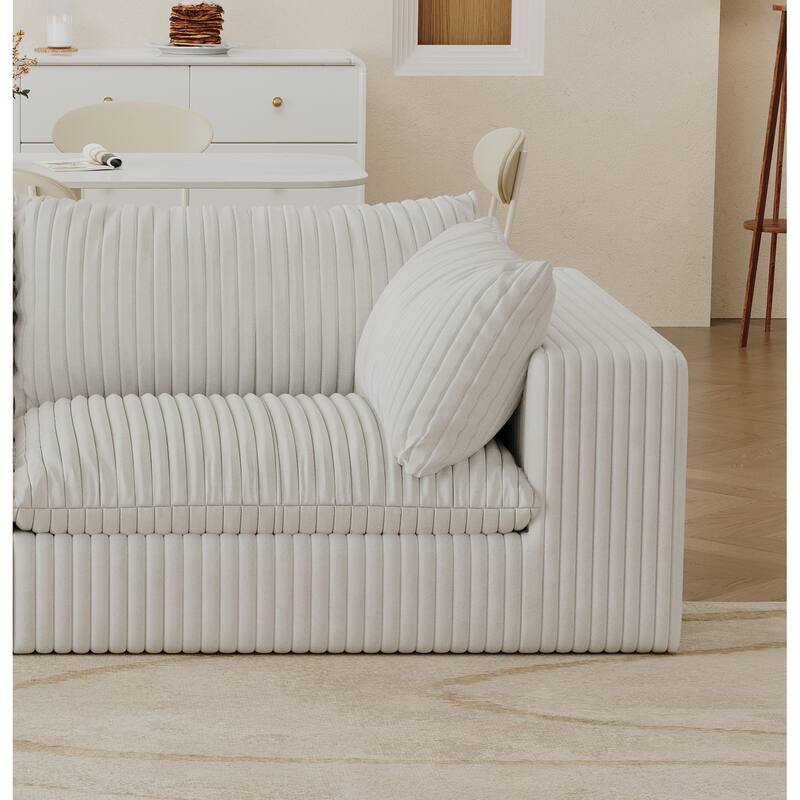 White Corduroy Cloud Sofa, 40x40x24 inches, Deep Seat, Double - layer, Removable Cushion, No Assembly, DIY