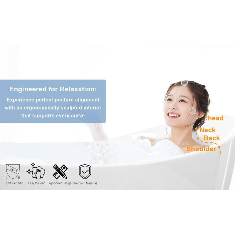GDFStudio - Juliette Modern Freestanding Soaking Tub with Ergonomic Spa-Style Comfort - 59 "Acrylic freestanding tub