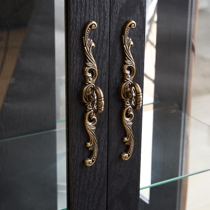 Curio Cabinet with Tempered Glass Doors, Lighted Display Cabinet with Mirrored Back Panel & Adjustable Shelves