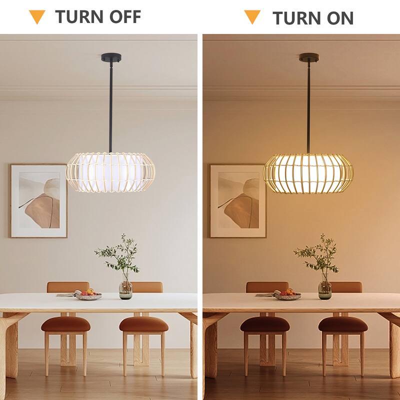 3 - Light Dimmable Rattan - Wrapped Oval Drum Chandelier - Black - N/A