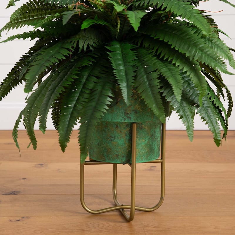 Boston Fern Artificial Plant with Patina Metal Planter - 2.5'