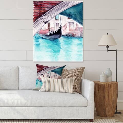 Designart "The Venetian Canal With A Floating Gondola" Lake House Canvas Wall Art Print