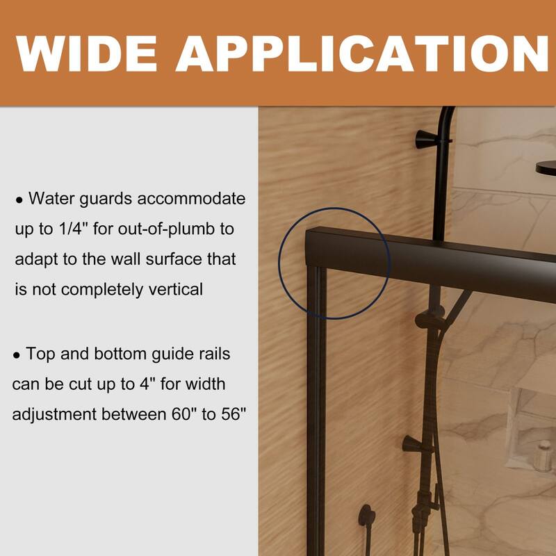 Semi-Frameless Double-sliding Shower Door with Clear Glass - 60 in.Wx72 in.H