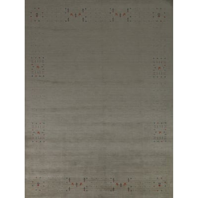 Hand Knotted Oriental 100% Wool Carpet Tribal Animal Pictorial Greys & Charcoal Gabbeh Area Rug - 9' 11'' X 8' 2''