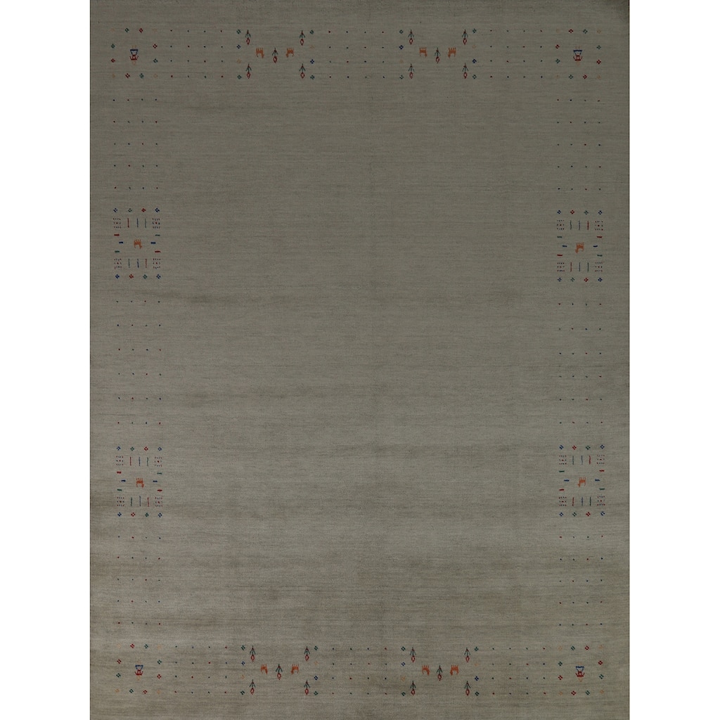 Hand Knotted Oriental 100% Wool Carpet Tribal Animal Pictorial Greys & Charcoal Gabbeh Area Rug - 9' 11'' X 8' 2''