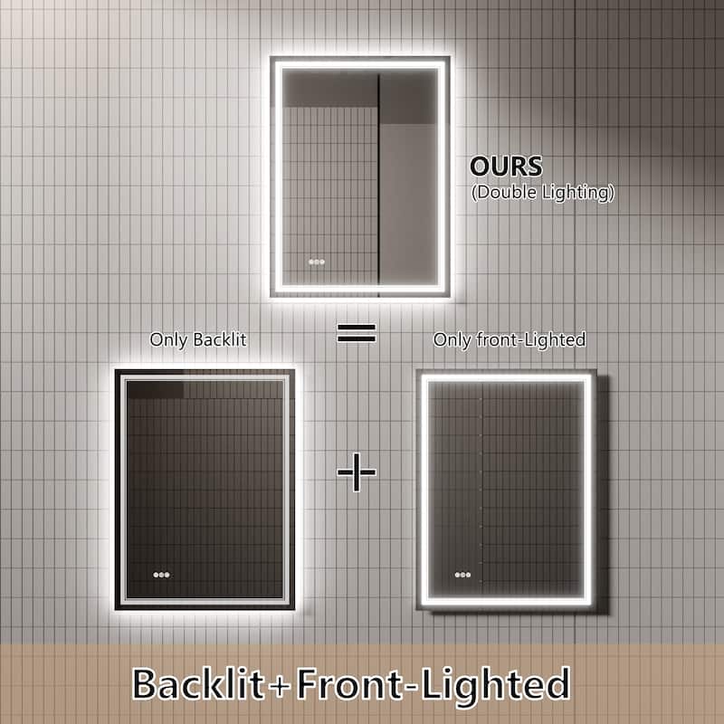 Rectangle Frameless Anti-Fog Wall Mounted LED Light Bathroom Vanity Mirror